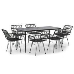 Berkfield Home Beautiful 7 Piece Garden Dining Set Black Poly Rattan - thumbnail 3