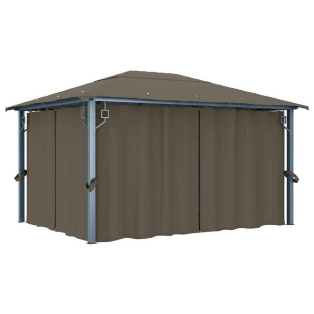 Berkfield Home Gazebo with Curtain&LED String Lights 4x3 m Taupe Aluminium - image 1