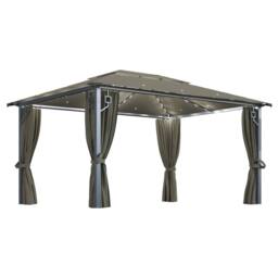 Berkfield Home Gazebo with Curtain&LED String Lights 4x3 m Taupe Aluminium - thumbnail 3