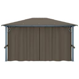 Berkfield Home Gazebo with Curtain&LED String Lights 4x3 m Taupe Aluminium - thumbnail 9