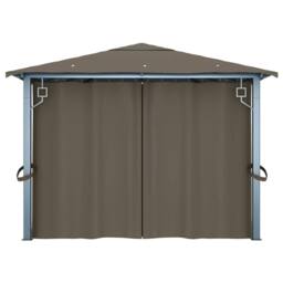 Berkfield Home Gazebo with Curtain&LED String Lights 4x3 m Taupe Aluminium - thumbnail 8