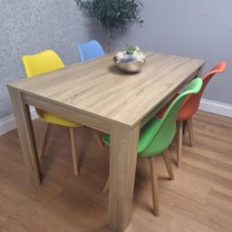 KOSY KOALA Oak Effect Dining Table Set With 4 Mix Plastic Chairs Dining Room Furniture in Brown - thumbnail 1