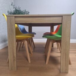 KOSY KOALA Oak Effect Dining Table Set With 4 Mix Plastic Chairs Dining Room Furniture in Brown - thumbnail 3