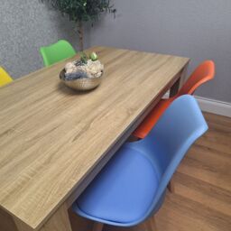 KOSY KOALA Oak Effect Dining Table Set With 4 Mix Plastic Chairs Dining Room Furniture in Brown - thumbnail 4