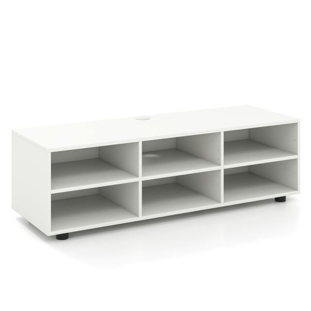 Costway TV Stand for TVs up to 55 Inches Wooden 6 Storage Compartments TV Cabinet Table in White - image 1