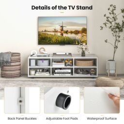 Costway TV Stand for TVs up to 55 Inches Wooden 6 Storage Compartments TV Cabinet Table in White - thumbnail 3
