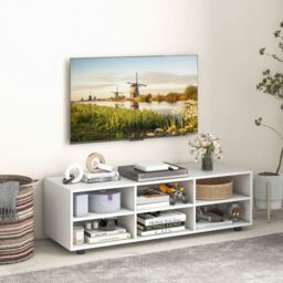 Costway TV Stand for TVs up to 55 Inches Wooden 6 Storage Compartments TV Cabinet Table in White - thumbnail 6