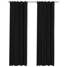 Berkfield Home Linen-Look Blackout Curtains with Hooks 2 pcs Anthracite 140x225 cm in Black - thumbnail 1