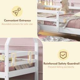 Gymax Kids House Bed Daybed Frame With Trundle Full Length Guardrails & Roof in White - Size: Single - thumbnail 5