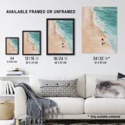 "Artery8 Lady in Hat Beach Walk Oil Painting Calm Summer Wall Art Print in Blue - Size: W24"" x H32""" - thumbnail 3
