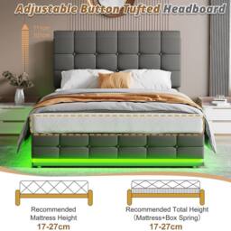 Merax PU Leather Ottoman 4ft6 Double Bed with RGB LED & Tufted Headboard in Grey - thumbnail 8