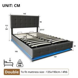 Merax PU Leather Ottoman 4ft6 Double Bed with RGB LED & Tufted Headboard in Grey - thumbnail 9