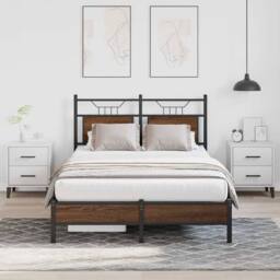 Berkfield Home Decorative Bed Frame without Mattress Brown Oak 120x200 cm Engine - Size: Small Double - thumbnail 5