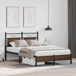Berkfield Home Decorative Bed Frame without Mattress Brown Oak 120x200 cm Engine - Size: Small Double - thumbnail 4