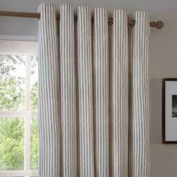 Yard Hebden Striped 100% Cotton Lined Eyelet Curtain Pair in Brown - Size: 117 cm width x 137 cm drop - thumbnail 4