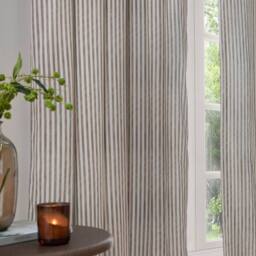 Yard Hebden Striped 100% Cotton Lined Eyelet Curtain Pair in Brown - Size: 117 cm width x 137 cm drop - thumbnail 3