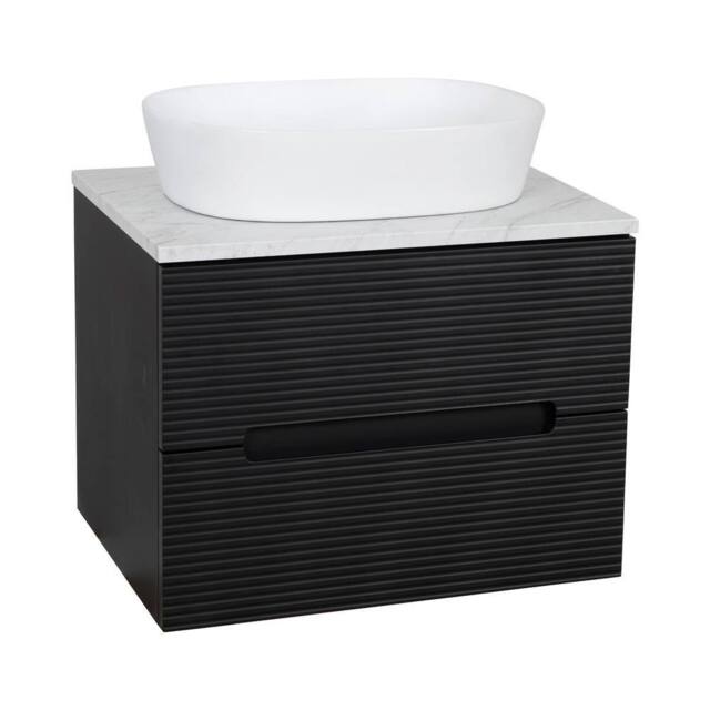 Bathroom Kingdom Monza Black & Grey Fluted Wall Hung Vanity Basin 600mm - image 1