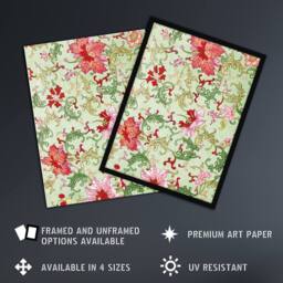 "Artery8 Owen Jones Art Nouveau Pink Flower Pattern Wall Art Print in Green - Size: W12"" x H16""" - thumbnail 2