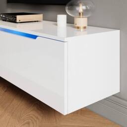FORGEVIO TV Stand Unit Cabinet High Gloss White Wall Mounted Storage Door - thumbnail 4