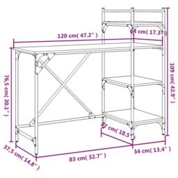 Berkfield Home Computer Desk with Shelves Brown Oak 120x47x109 cm - Size: 120 x 47 x 109 cm - thumbnail 9