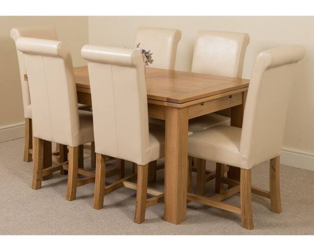 Thats Furniture Richmond 140-220cm Oak Extending Dining Table + 6 Washington Leather Chairs in Cream - image 1