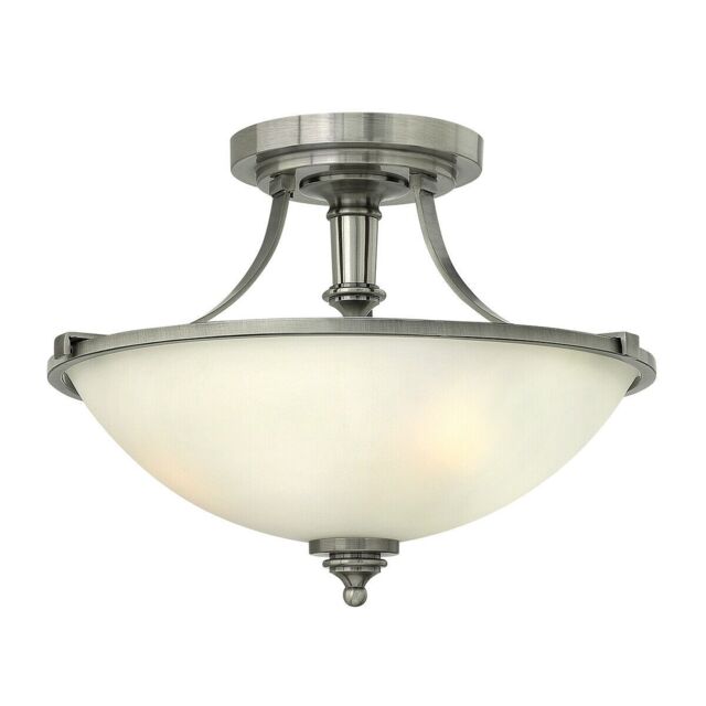 Loops 3 Bulb Semi Flush Light Etched Opal Glass Shade Nickel LED E27 60W in Metallics