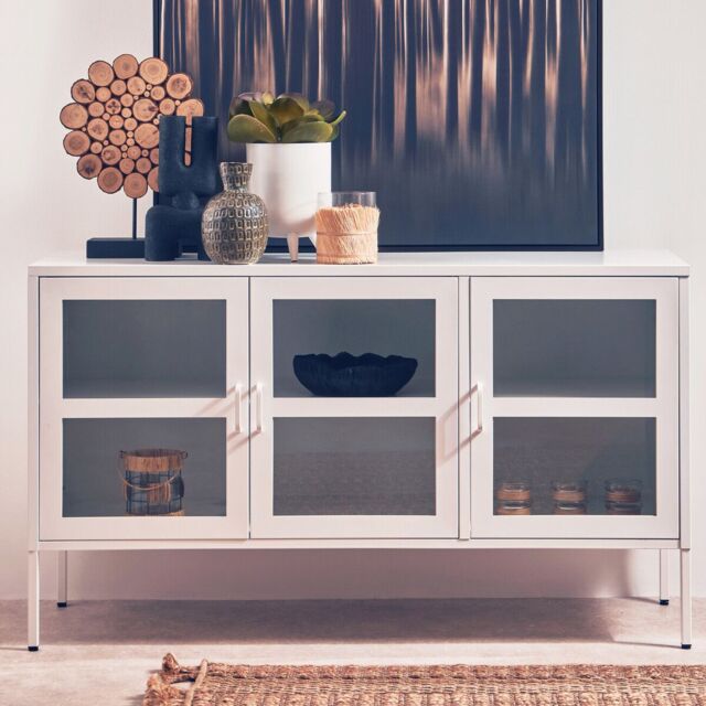 Orsina Adjustable Three Door White Metal Sideboard, IndustrialMid Century Sideboard, Versatile Modern Sideboard - image 1