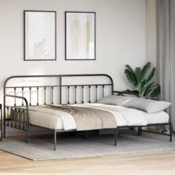 Berkfield Home Daybed Frame with Trundle Black 90x200 cm Steel - thumbnail 4