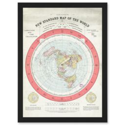 Artery8 1892 World Time Calculator Flat Earth Map Gleason A4 Artwork Framed Wall Art Print in Black - thumbnail 1