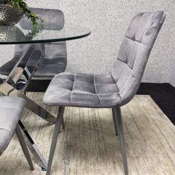 KOSY KOALA Modern Round Glass Dining Table Set With 4 Grey Velvet Chairs Dining Room Furniture in Brown - thumbnail 4