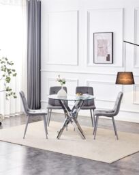 KOSY KOALA Modern Round Glass Dining Table Set With 4 Grey Velvet Chairs Dining Room Furniture in Brown - thumbnail 9