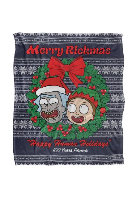 Warner Brothers Rick & Morty Blanket, 152x127 cm Merry Rickmas Ugly Christmas Sweater Silky Touch Super Soft Throw Blanket in White - image 1