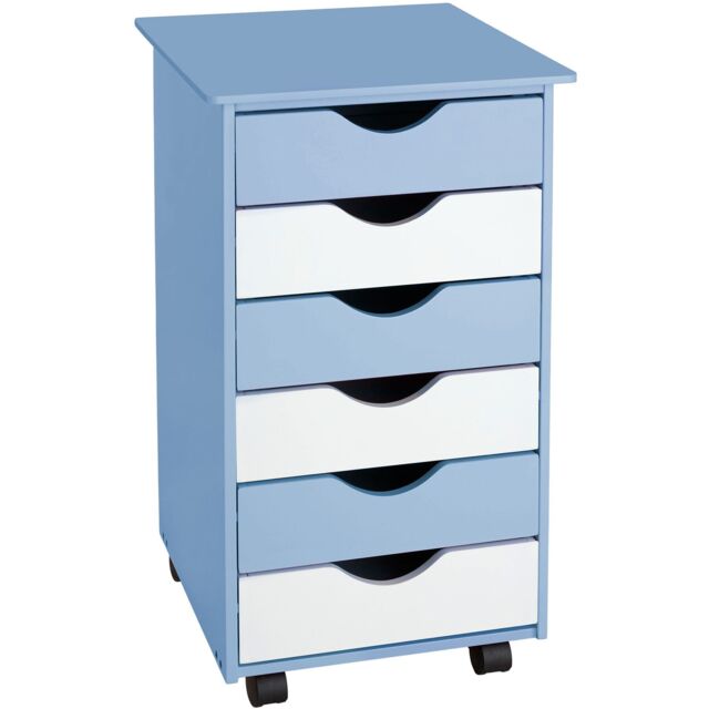 tectake Chest of Drawers, 6 Drawer Wooden Filing Cabinet with 4 Swivel Wheels in Blue - Size: 1 Pack - image 1