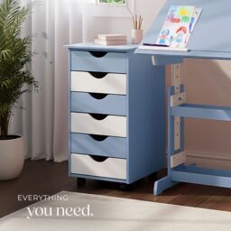 tectake Chest of Drawers, 6 Drawer Wooden Filing Cabinet with 4 Swivel Wheels in Blue - Size: 1 Pack - thumbnail 7