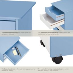 tectake Chest of Drawers, 6 Drawer Wooden Filing Cabinet with 4 Swivel Wheels in Blue - Size: 1 Pack - thumbnail 5