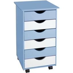 tectake Chest of Drawers, 6 Drawer Wooden Filing Cabinet with 4 Swivel Wheels in Blue - Size: 1 Pack - thumbnail 1