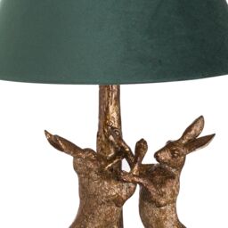 Love Lace Antique Gold Marching Hares Lamp With Green Velvet Shade - thumbnail 2