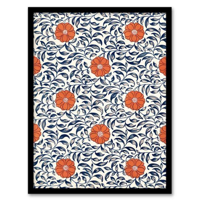 Artery8 Owen Jones Simple Red Flower Bloom Pattern Framed Wall Art Print in White - Size: A4 - image 1
