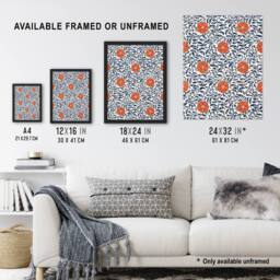 Artery8 Owen Jones Simple Red Flower Bloom Pattern Framed Wall Art Print in White - Size: A4 - thumbnail 3