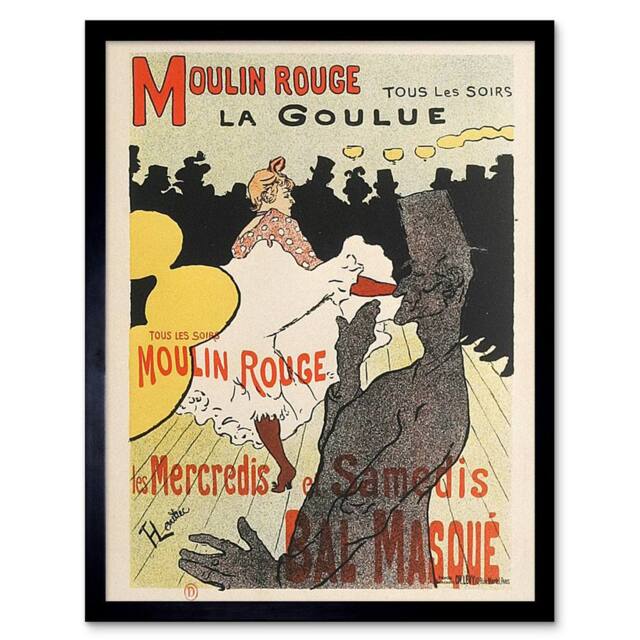 "Artery8 Toulouse-Lautrec Dancer La Goulue Moulin Rouge Advert Framed Art Print in Beige - Size: W12"" x H16""" - image 1