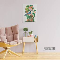 "Artery8 Nuthatch Bird Hazel Oak & Bramble Bolton Canvas Wall Art - Size: W18"" x H24""" - thumbnail 3