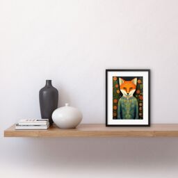 "Artery8 Wall Art Print Fox Flaunting Fancy Floral Frock Felicia Flower Field Fun Artwork Framed 9X7 Inch in Black - Size: W7"" x H9""" - thumbnail 2