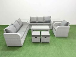 Fimous 9 Seater Poly Rattan Outdoor Garden Furniture Oblong Coffee Table Sofa Set Patio 3 Seater Sofa Reclining Chair 3 Seater Sofa Stools 2 Side - thumbnail 1