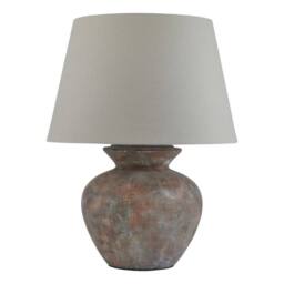 Wyld Haus Padua Distressed Brown Ceramic Table Lamp Neutral Fabric Shade - thumbnail 2