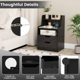 Costway LED Nightstand w/ Charging Station 2-Drawer Bedside Table W/ LED Light in Black - thumbnail 8