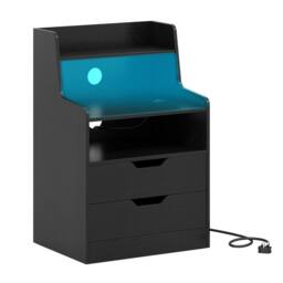 Costway LED Nightstand w/ Charging Station 2-Drawer Bedside Table W/ LED Light in Black - thumbnail 2