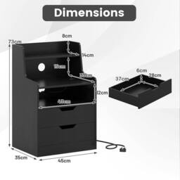 Costway LED Nightstand w/ Charging Station 2-Drawer Bedside Table W/ LED Light in Black - thumbnail 9
