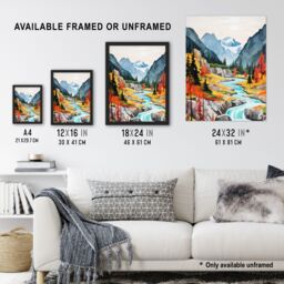 Artery8 Jiuzhaigou Valley Acrylic Painting China Biosphere Reserve With Forest Mountains & Streams Extra Large XL Unframed Wall Art Poster Print - thumbnail 3
