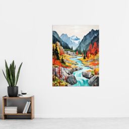 Artery8 Jiuzhaigou Valley Acrylic Painting China Biosphere Reserve With Forest Mountains & Streams Extra Large XL Unframed Wall Art Poster Print - thumbnail 4