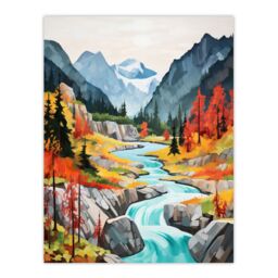Artery8 Jiuzhaigou Valley Acrylic Painting China Biosphere Reserve With Forest Mountains & Streams Extra Large XL Unframed Wall Art Poster Print - thumbnail 1